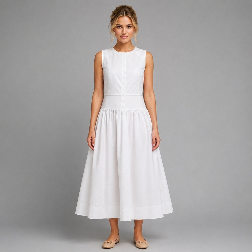 J.Crew Dress Size 8 White Crisp Cotton Poplin Pockets Button Front Demetria NWT